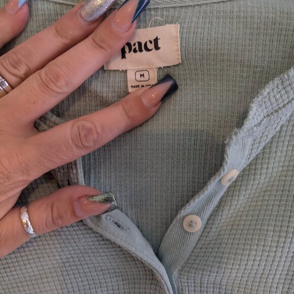 Pact Women's Soft Blue Henley Shirt | Size Medium - Picture 3 of 5